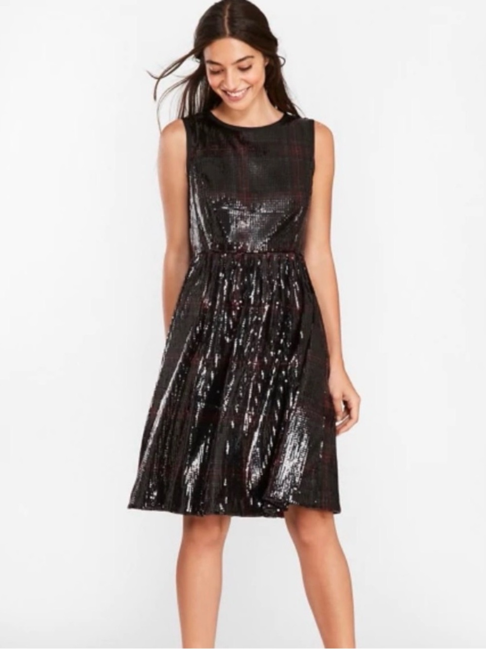 Brooks Brothers Red Fleece Black Sequin Plaid Fit And Flare Dress Holiday Size 2